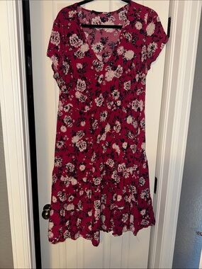torrid Berry Floral V-Neck Tiered Midi Dress